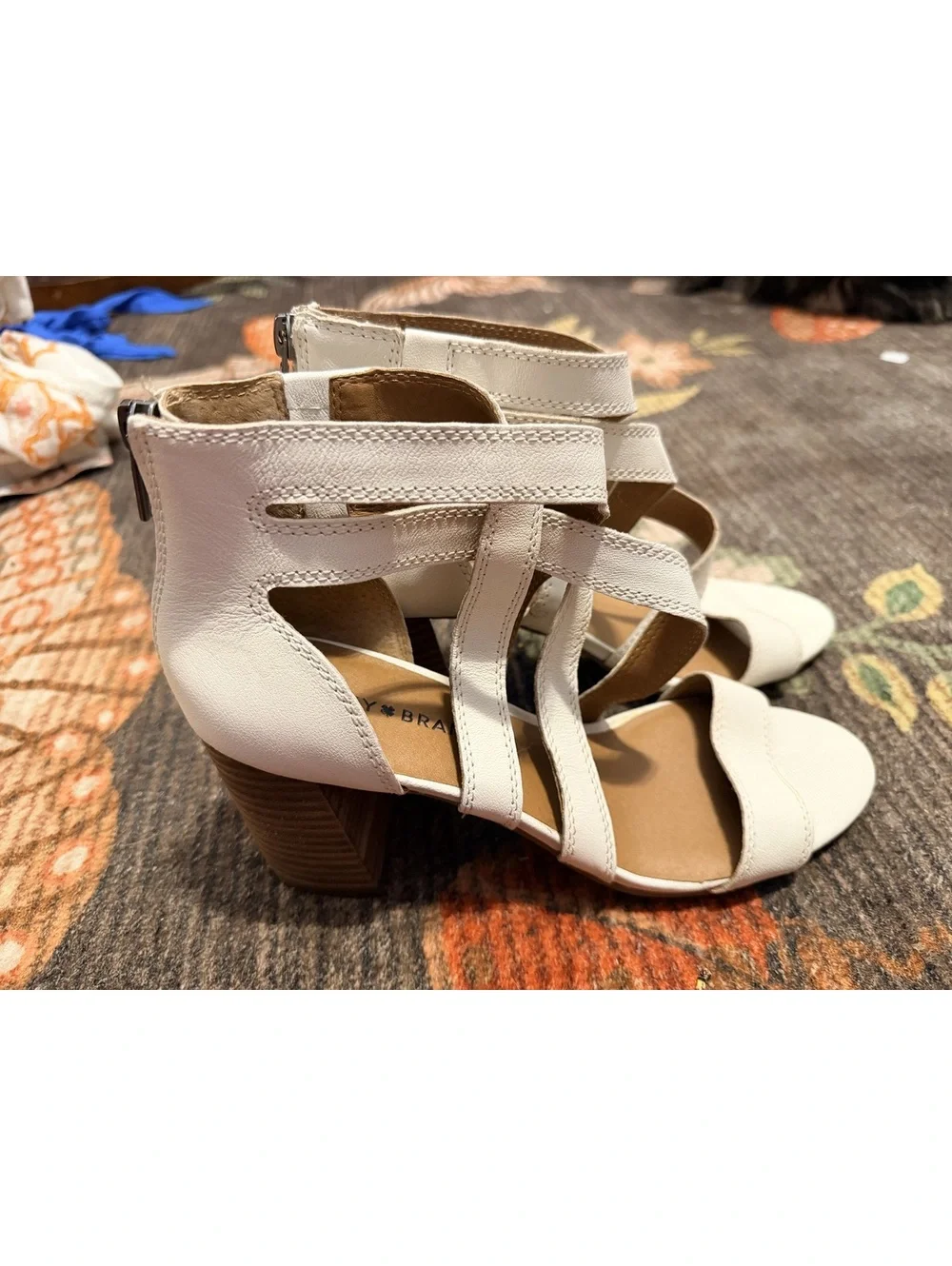 Lucky Brand White Leather Block Heel Sandals Women's Size 9